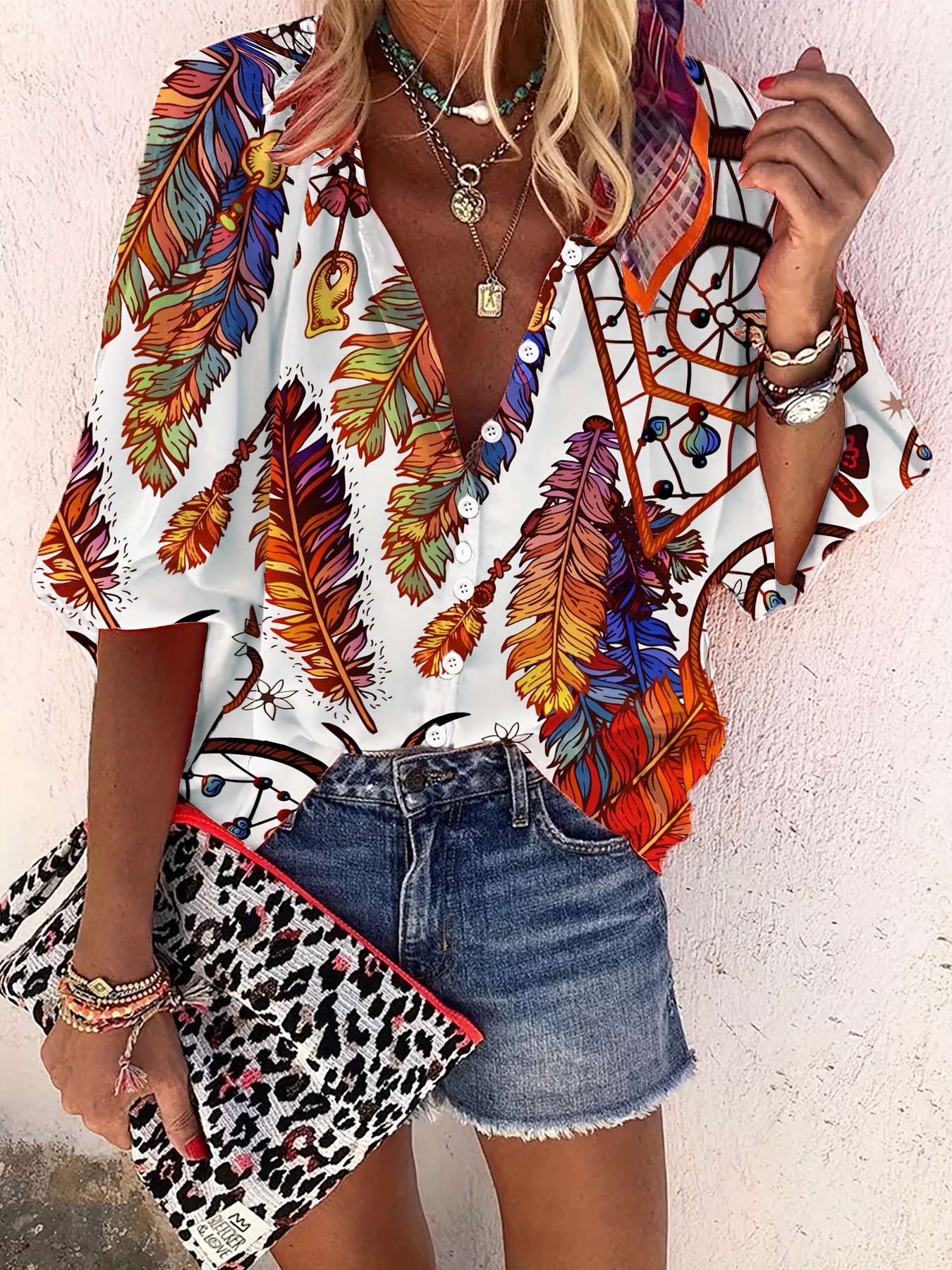 Ethnic Fashion Clothing - Women's Ethnic Style Geometric Print Three-Quarter