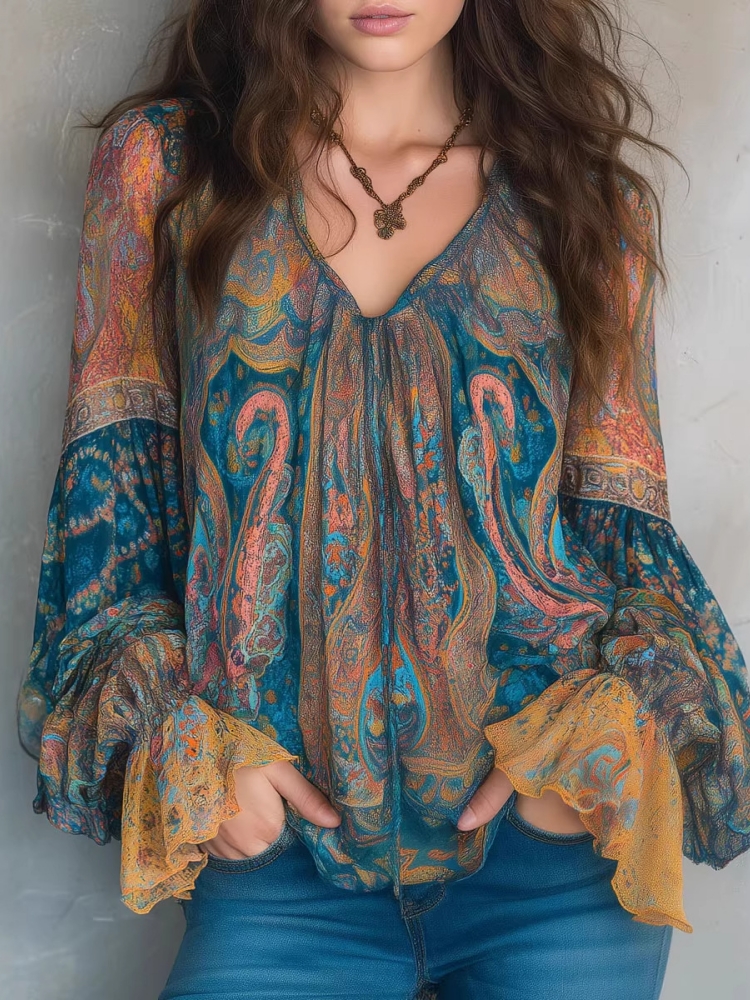 Ethnic Fashion Clothing - Ethnic Women Vintage Bohemian Tops Ruffled