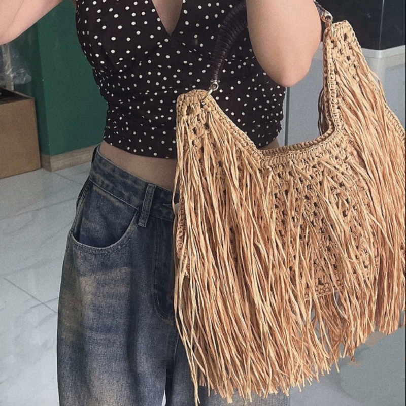 Bohemian Tassel Straw Handbag  - Ethnic Fashion Designers บทวิจารณ์และราคา