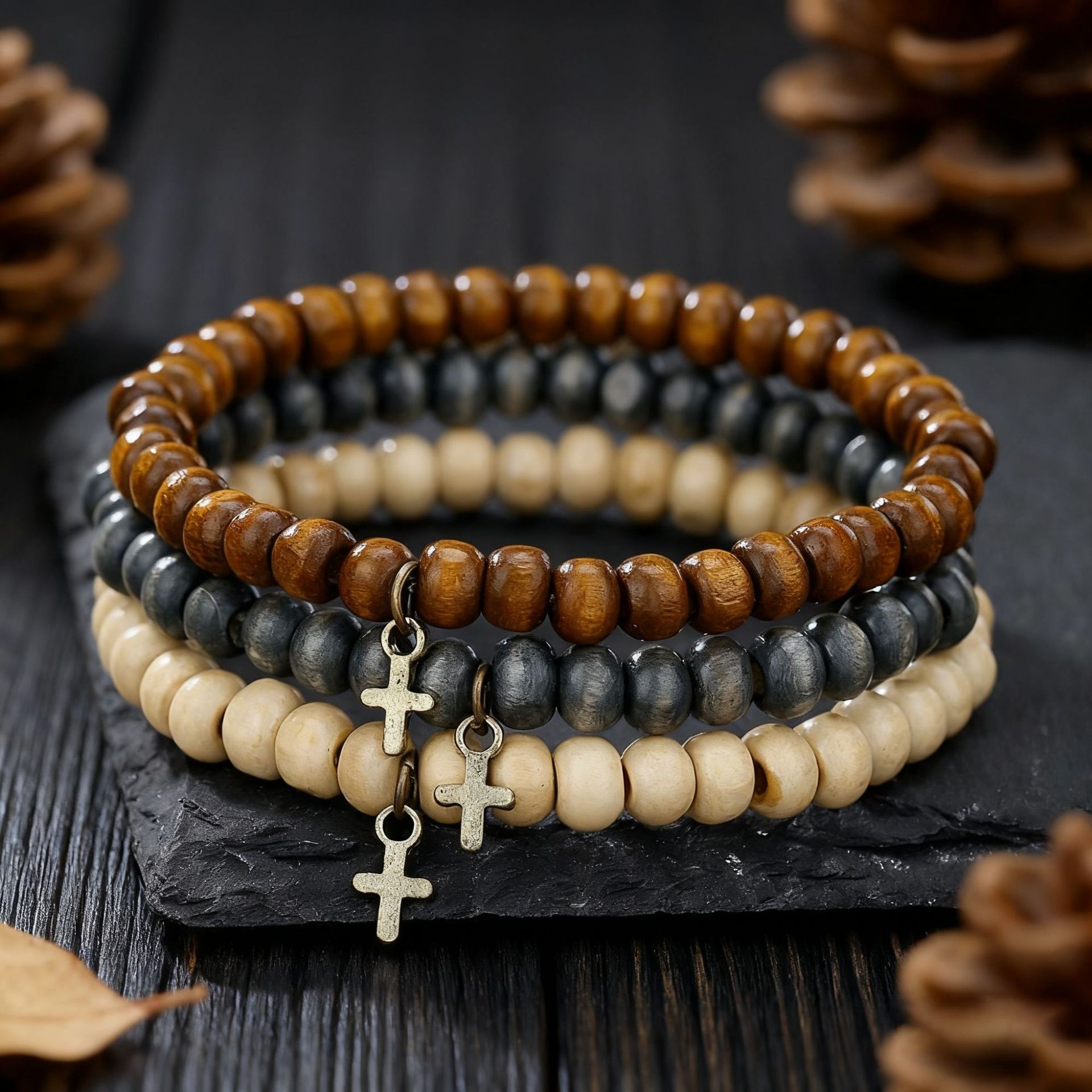 Wood Beaded Bracelet for Men,  - Fashion Ethnic Wear For Men บทวิจารณ์และราคา