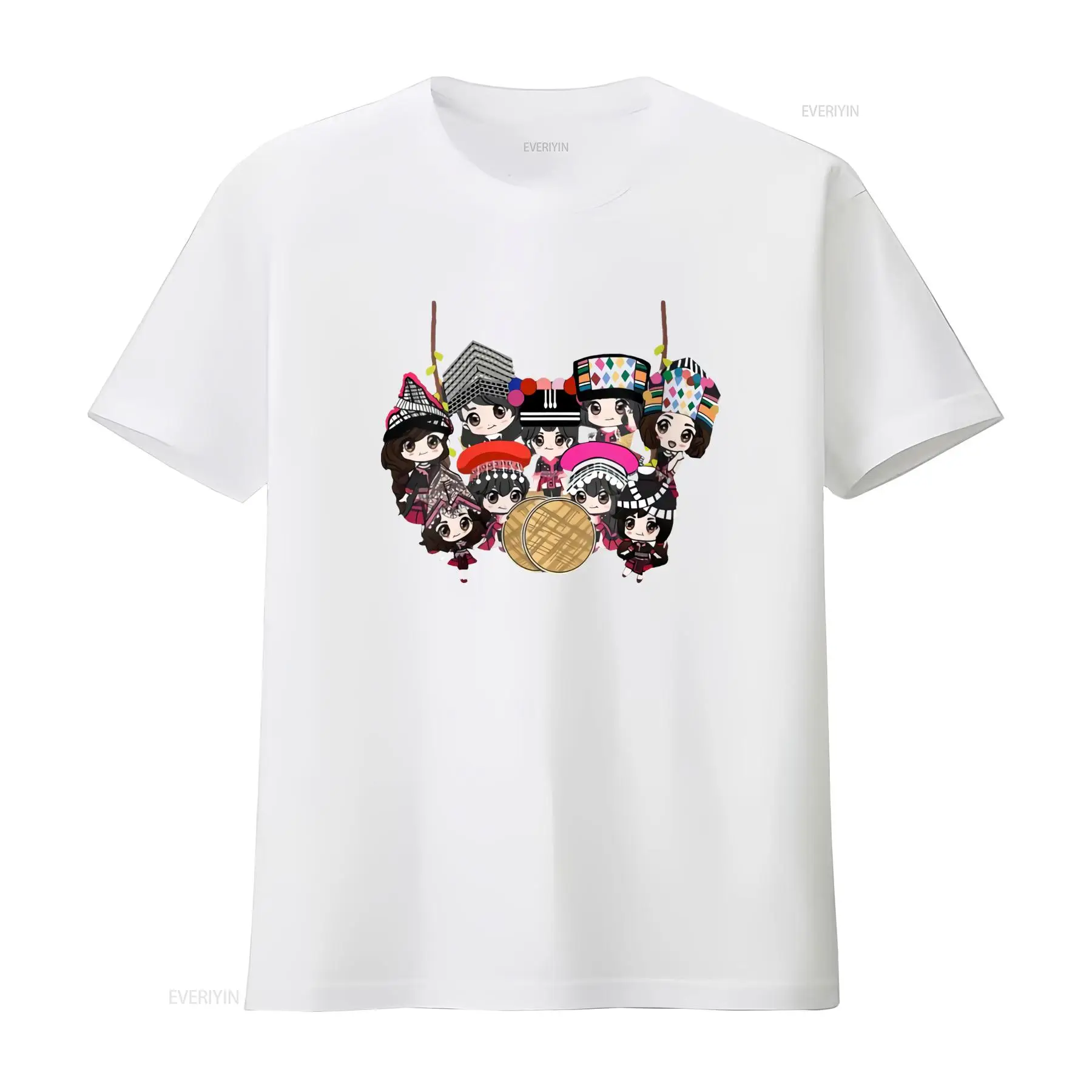 9 Hmong Girls Cartoon Print T  - Fashion Ethnic Wear For Men บทวิจารณ์และราคา