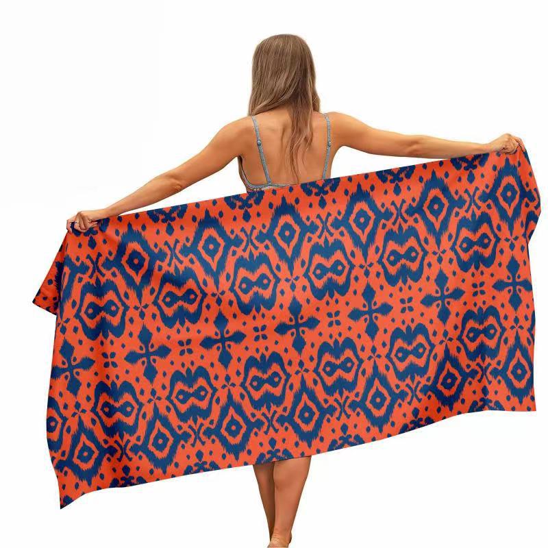 Orange Blue Ikat Print Beach T - Ikat Woven Fabric บทวิจารณ์และราคา