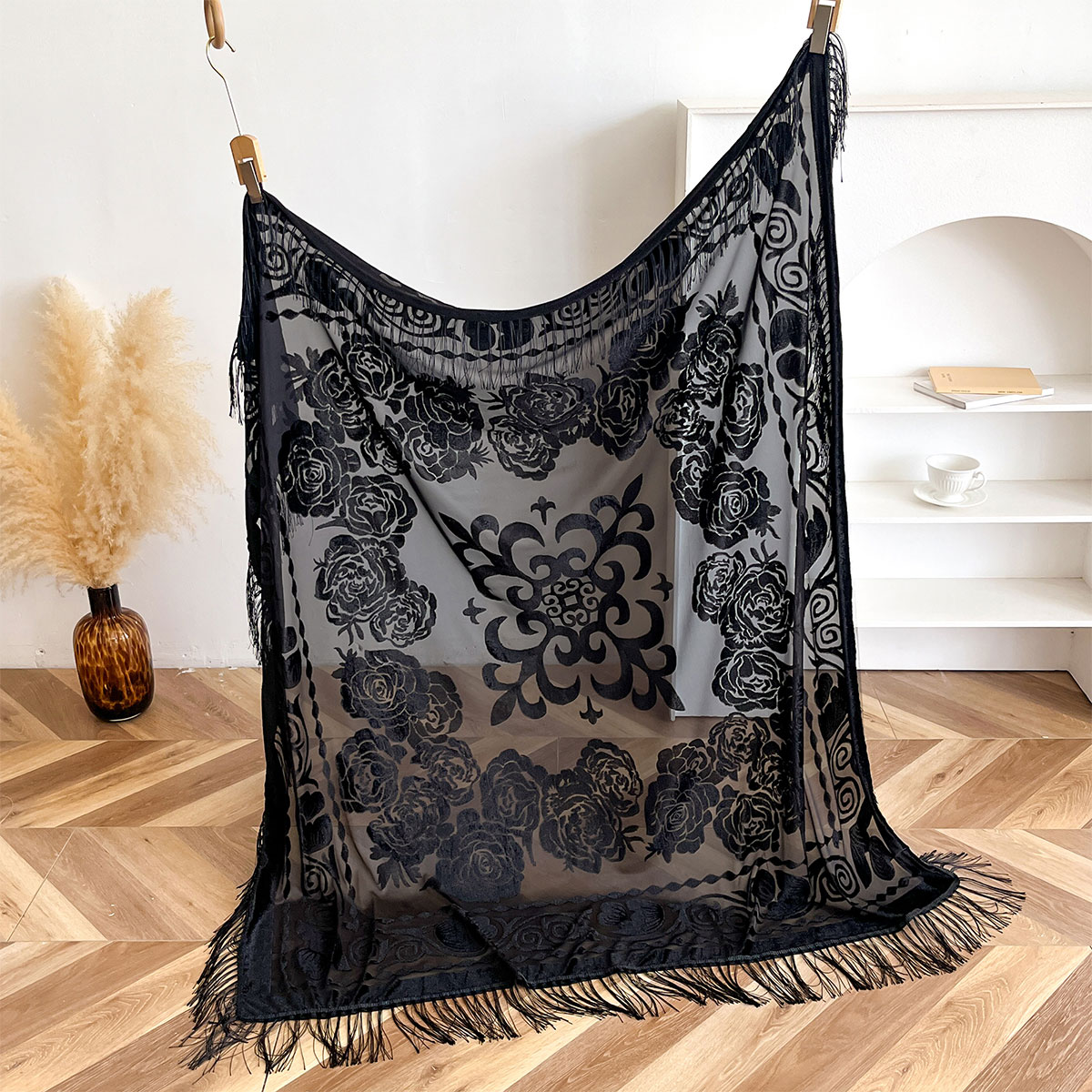 Retro Velvet Tassel Scarf Flor - Ethnic Fashion Accessories บทวิจารณ์และราคา