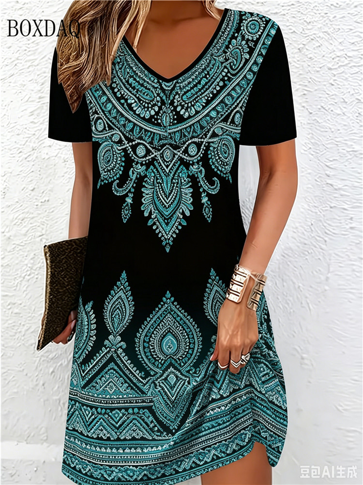 Vintage Ethnic 3D Printed Dres - Ethnic Fashion Clothing บทวิจารณ์และราคา