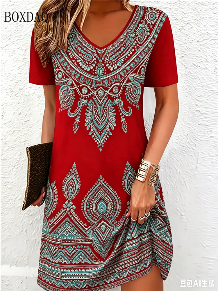 Vintage Ethnic 3D Printed Dres - Ethnic Fashion Clothing บทวิจารณ์และราคา